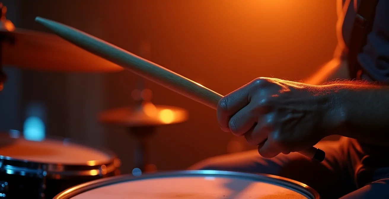 Mains de batteur exprimant différentes émotions à travers le jeu